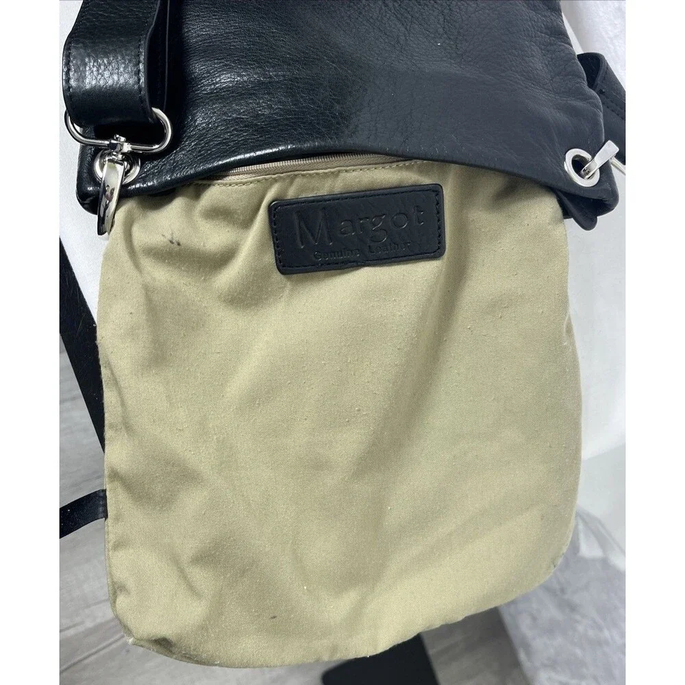 Margot Genuine Leather Crossbody Purse Zippered Pockets Black - Picture 9 of 11